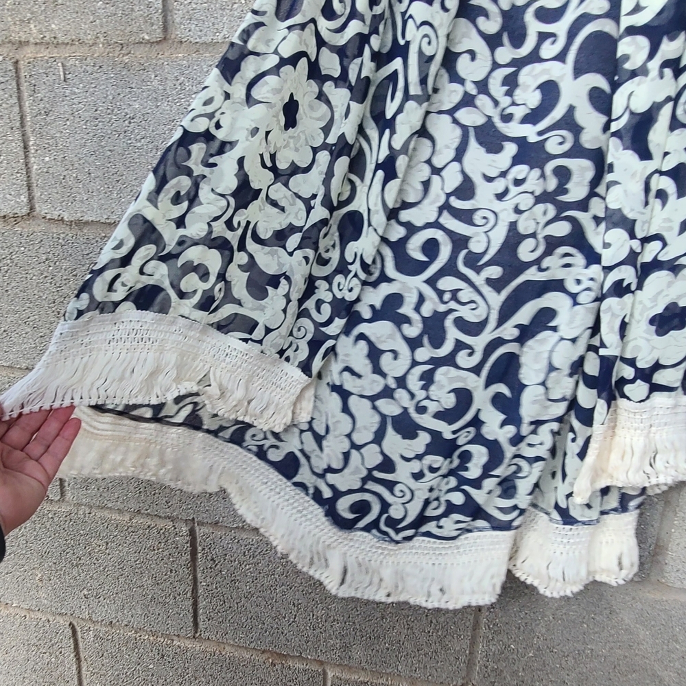 Lady Noiz Damask Floral Chiffon Fringe Kimono Size L - Picture 2 of 4